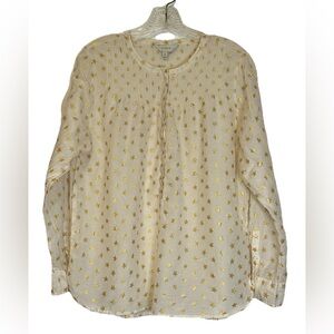 J. Crew Sheer Shirt Top Women’s Size 10 Beige Stars Silk Blend 3/4 Sleeve Gold
